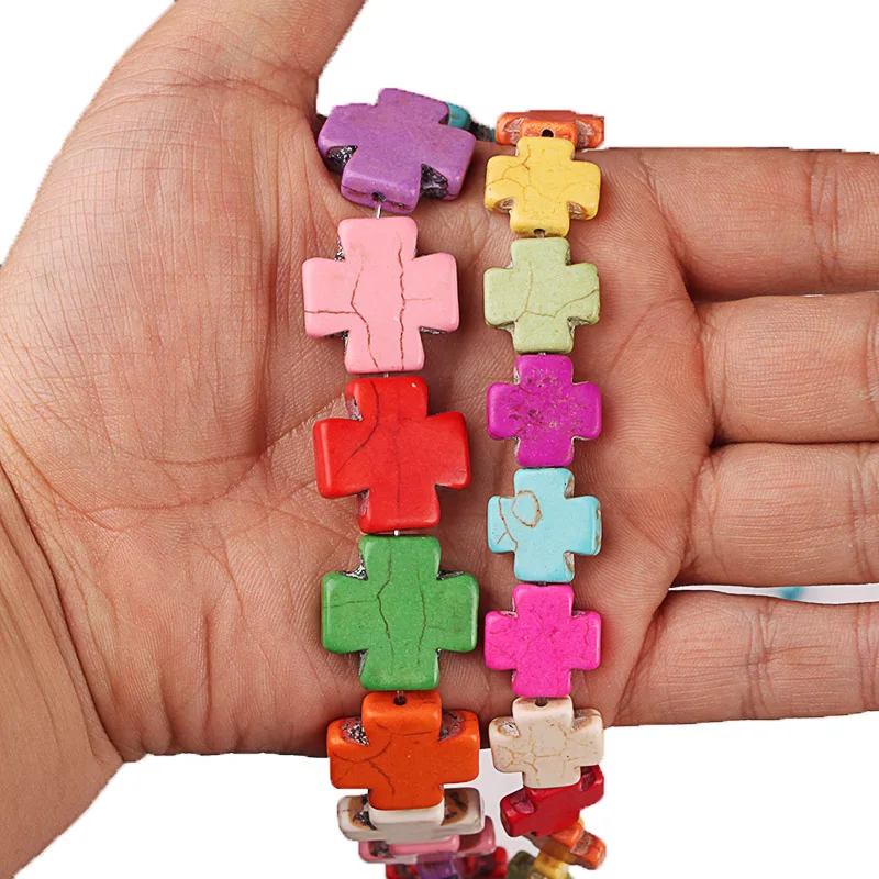 Mixed Color Cross Shaped Turquoises Howlite Stone Spacer Loose Beads For Bracelet Necklace Making 15*15 20*20mm | Украшения и