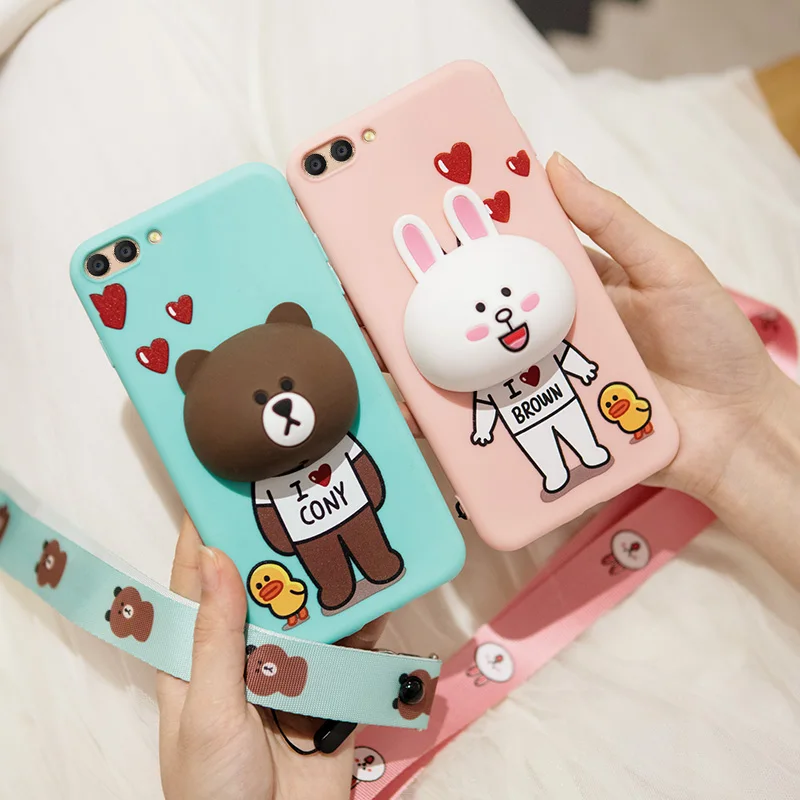 Cute 3D bear case for Huawei honor 9 10 soft silicone cover v10 v9 cartoon rabbit shell 9lite play+ strap |