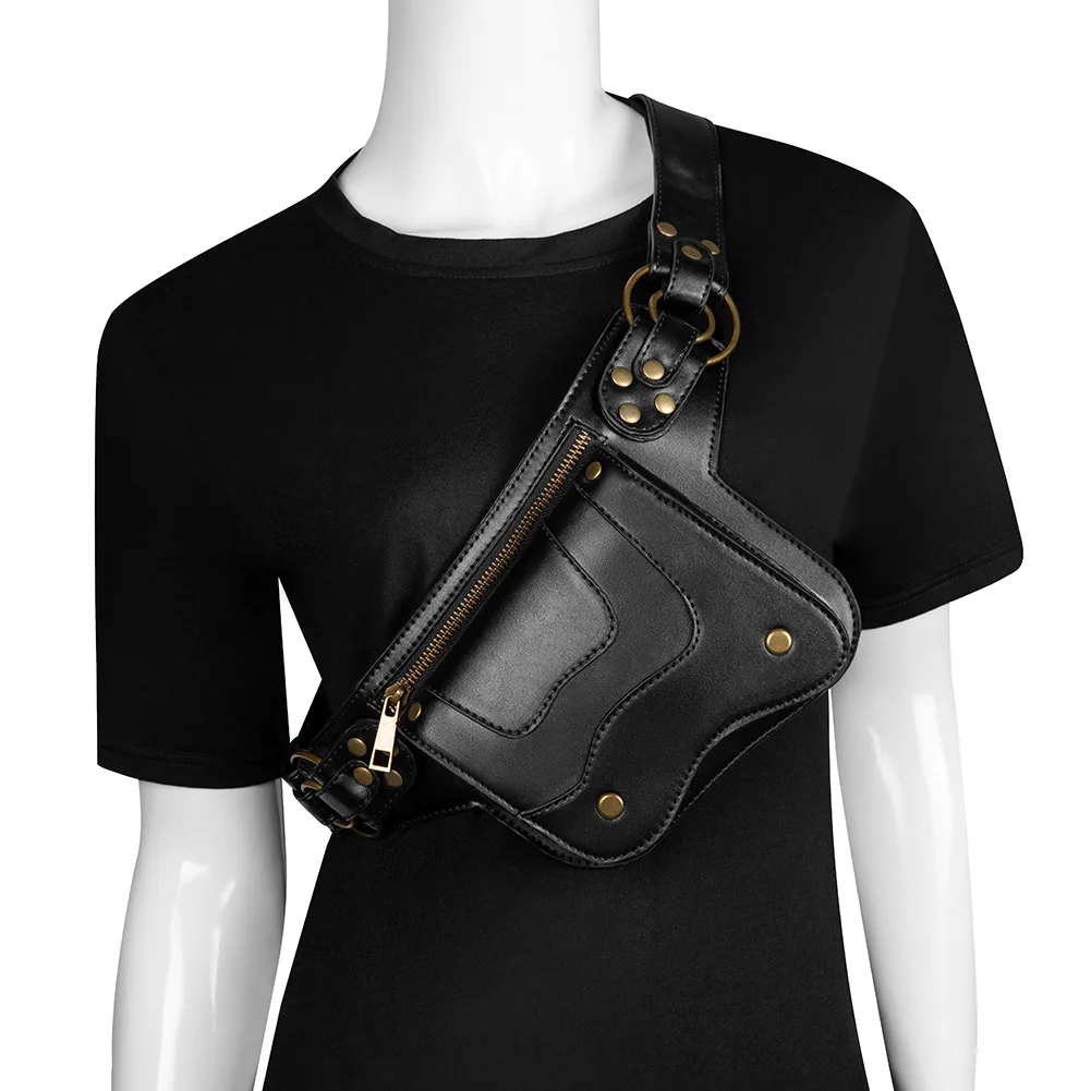 OMIKRON Steampunk Готическая Женская поясная сумка из крокодиловой кожи женская черная