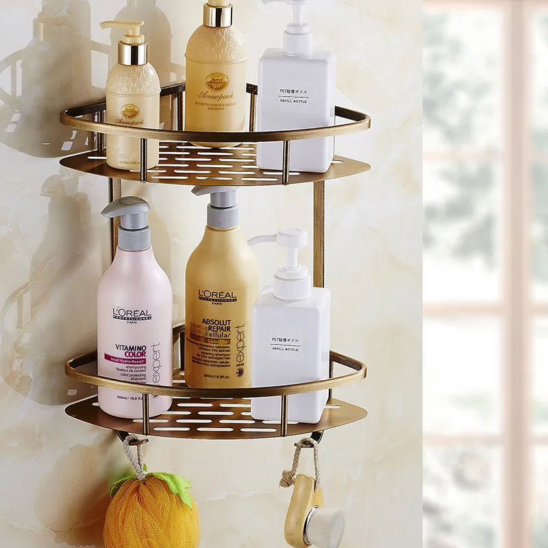Corner shelf Набор аксессуаров для ванной комнаты, вешалка для полотенец, угловая полка, держатель для салфеток, держатель для туалетной щетки, набор аксессуаров для ванной комнаты, античный резной алюминиевый - Цвет: Corner shelf