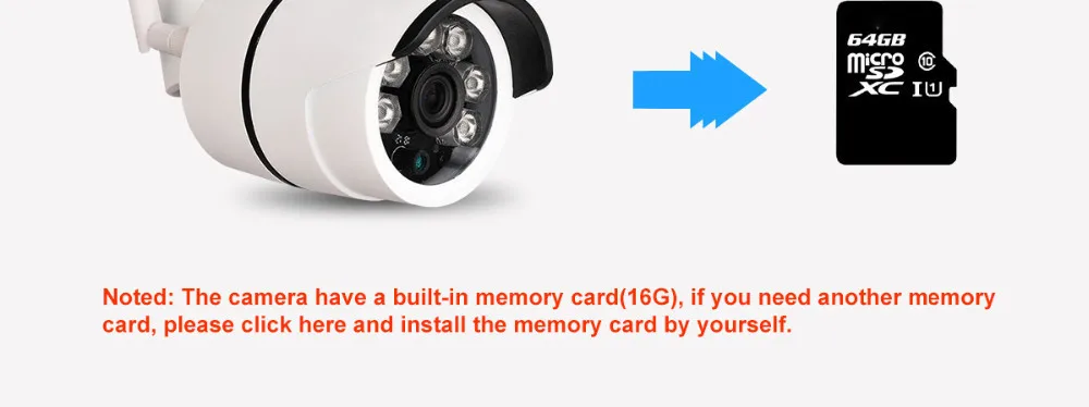 CCTV Outdoor Waterproof Bullet IP Camera Wifi Wireless Surveillance Camera Built-in 16gb Memory Card CCTV Camera Night Vision