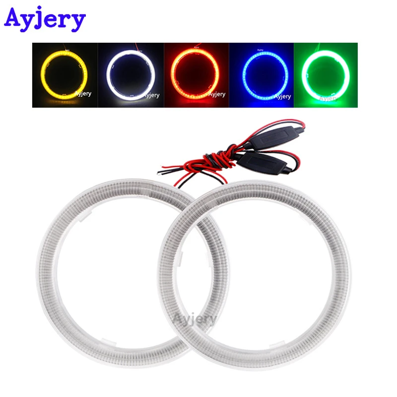 AYJERY 2 PCS COB LED Angel Eyes 80MM 63 SMD 8CM 12V 24V Auto Halo Ring Car Motorcycle With Cover White Blue Red Green Yellow