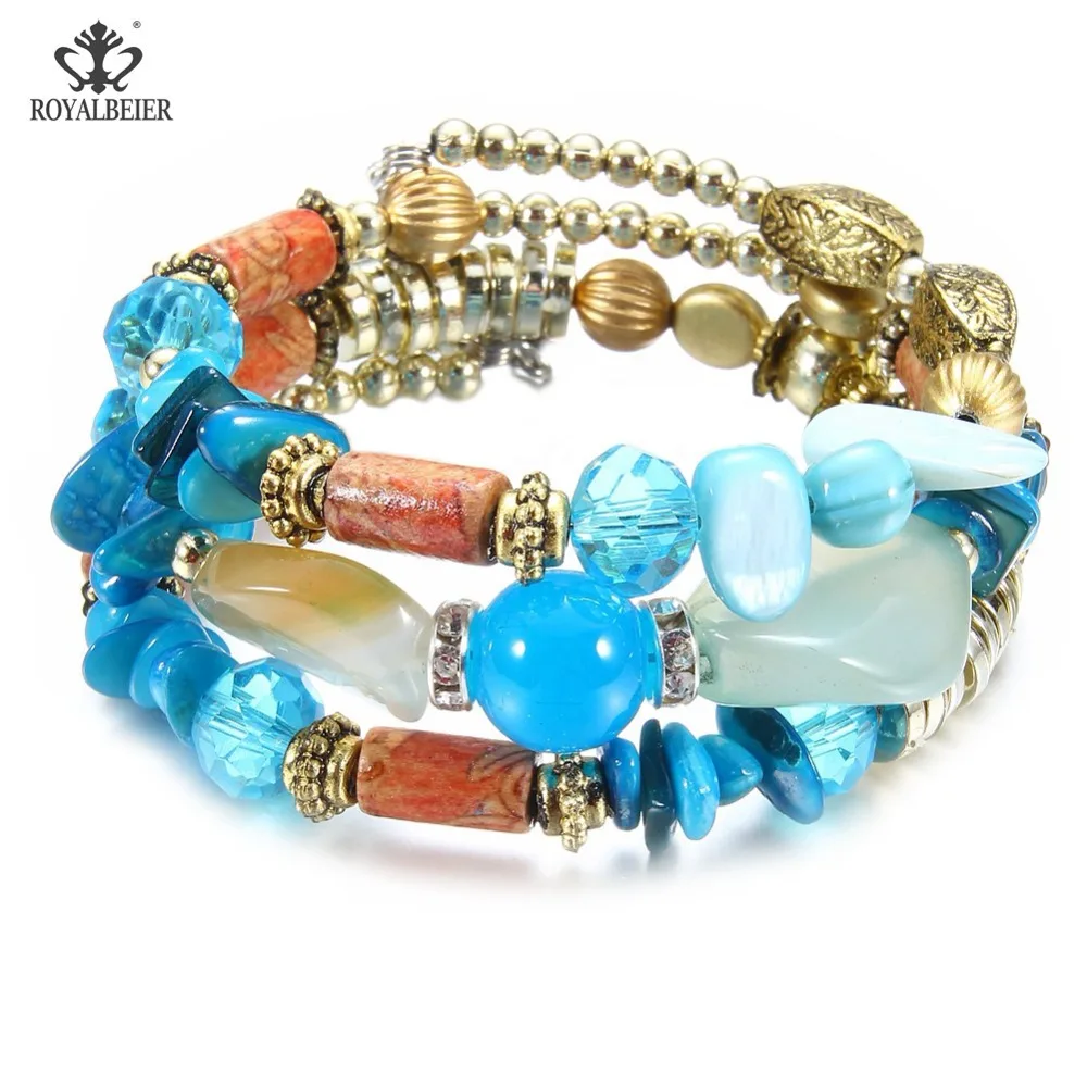 

RoyalBeiery Bohemian Crystal Beads Charm Bracelet Ethnic Stone Bead Bracelet Women 0801 Multicolor Optional Wholesale