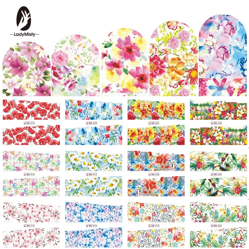 Ladymisty Nail Art серия цветов переводные наклейки для ногтей полное покрытие набор