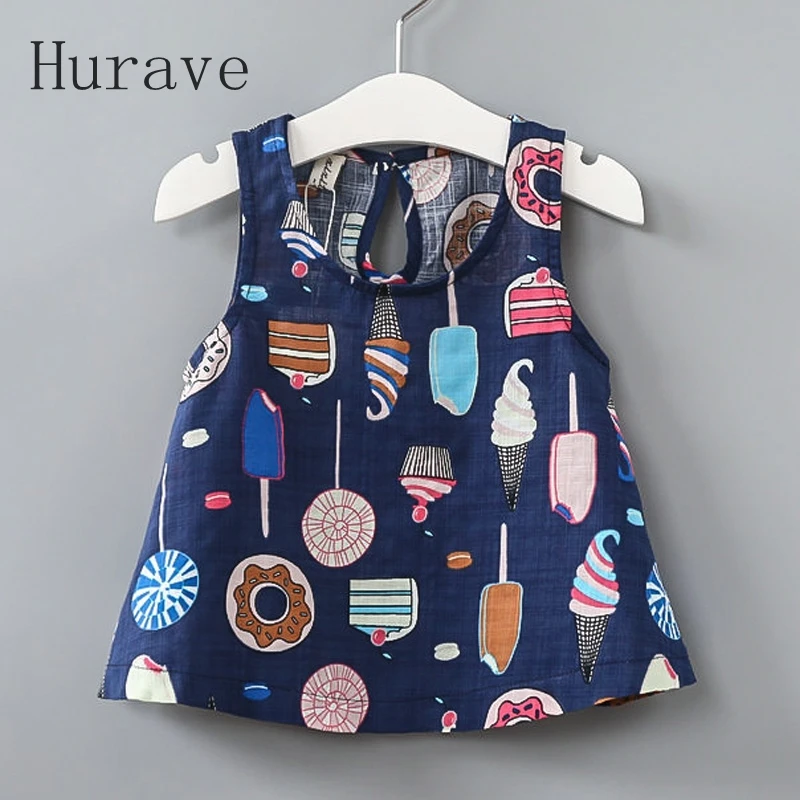 Hurave 2019 платья для маленьких девочек с принтом мороженого детское платье без