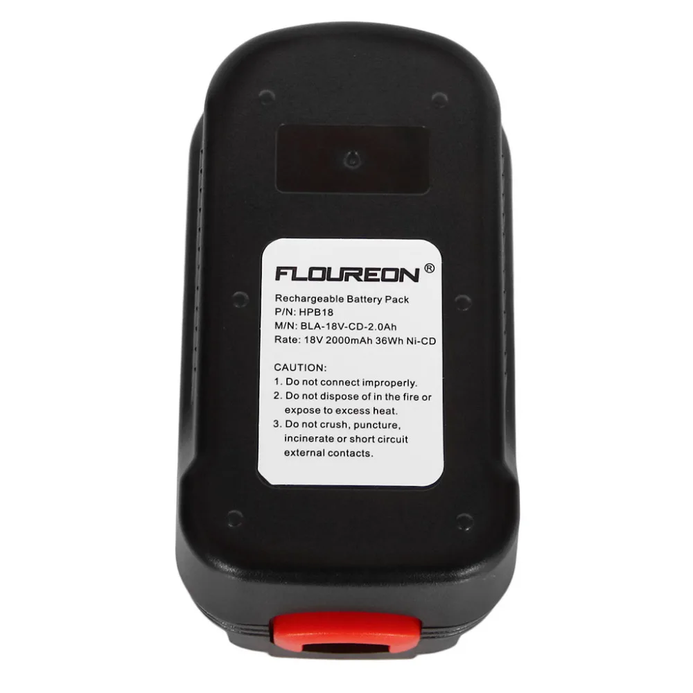 Аккумуляторная батарея FLOUREON 18V 2000mAh для Black Decker A1718 A18 HPB18 CDC180AK CDC180ASB CDC18GK2 Ni