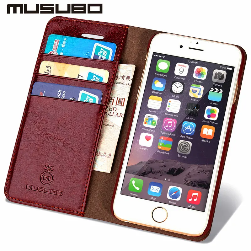 MUSUBO кожа Роскошный чехол для мобильного телефона для iPhone 5S iPhone 5 5S SE чехол на айфон 7 плюс с футляром для карт памяти чехлы на айфон 6 чехол айфон 8 Plus чехол на айфон X iPhone Case Cover Coque Capa - Цвет: Красный