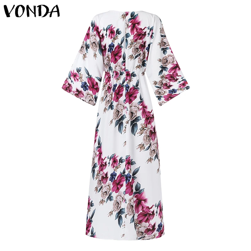 VONDA, осенне-летнее платье, женское, Цветочный, сексуальный сарафан, макси, длинное, Vestido, для вечеринки, пляжное платье, Femme, цветочный рисунок, размера плюс, 5XL