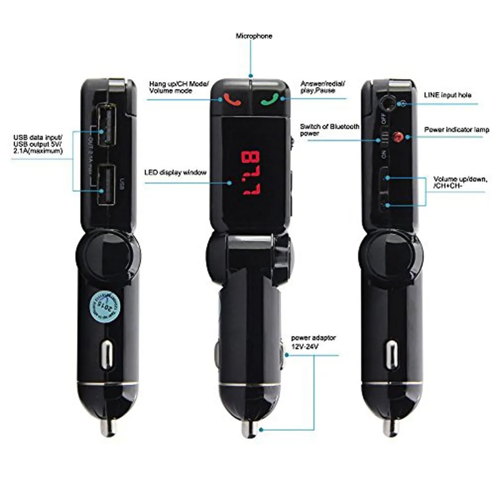 Автомобильный MP3 Bluetooth плеер FM передатчик беспроводной FM модулятор Автомобильный комплект Громкая связь аудио MP3 автомобильное Usb зарядное устройство для iPhone и Android