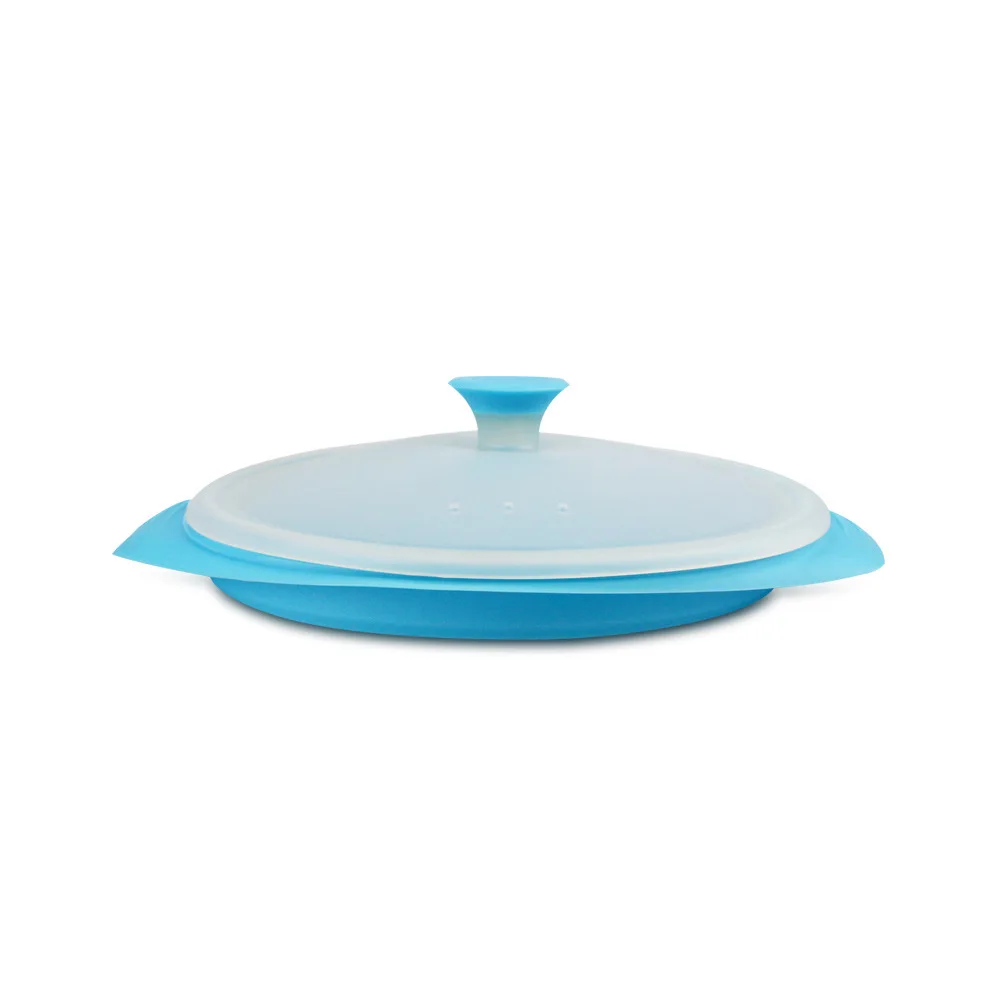 Multifunctional Blue Silicone Steamer with Vent Steam Cover Microwave Heating Bowl Two Handles Practical Household Kitchenware |