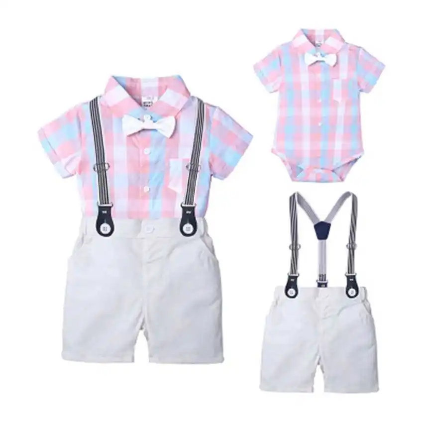 

2022 New Infant Baby Kids Boy Romper Tops+Pants Gentleman Outfits Summer Clothes 2PCS Set