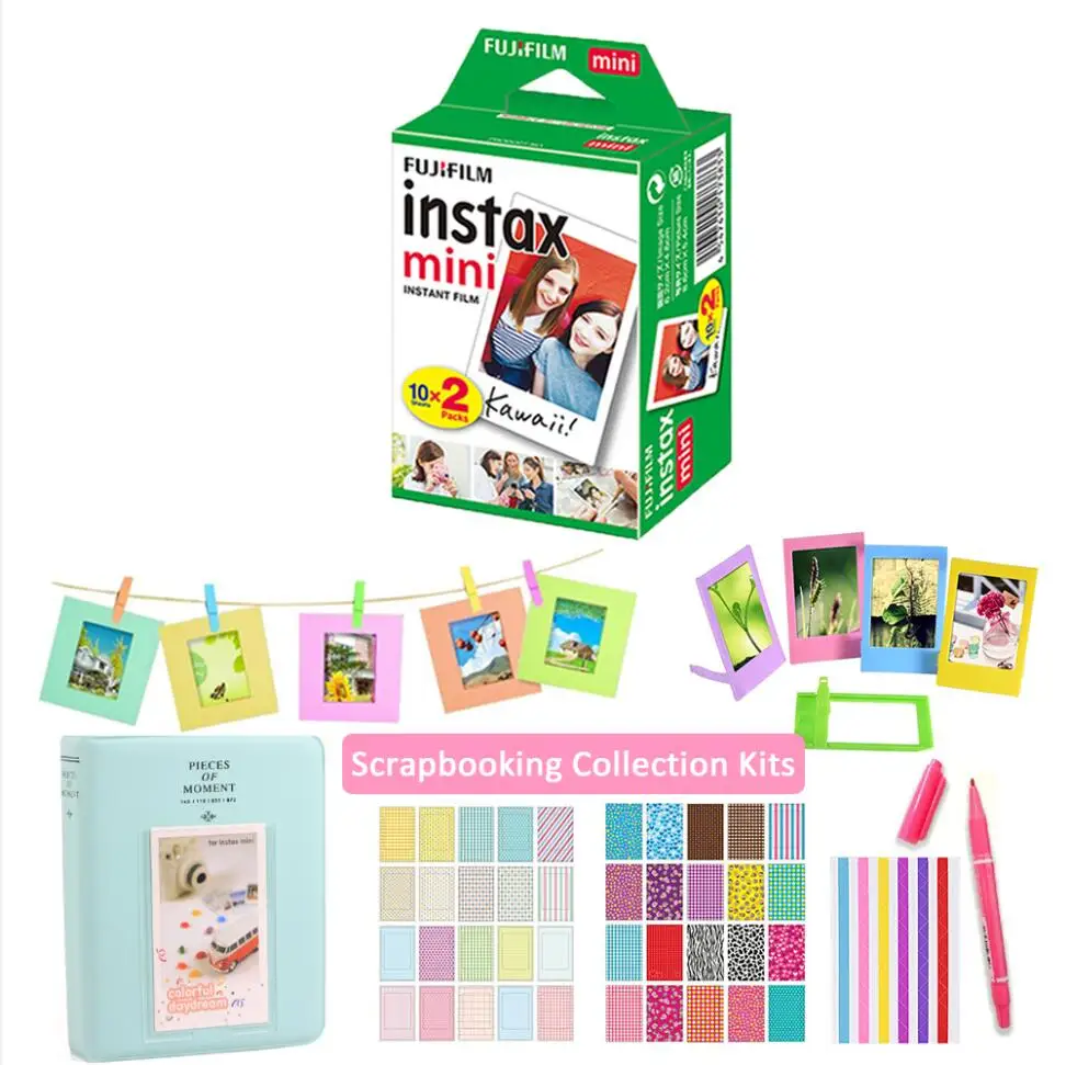 Для камеры моментальной печати Fujifilm Instax Mini 9 20-100 шт. Mini 8 белая пленка фотобумага+ набор аксессуаров 10 в 1+ альбом Ice Blue - Цвет: 20 sheet bundle kits