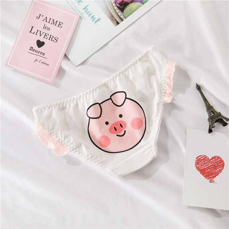 White Pig Head Каваи Свинья печатных интимные трусики трусы с рюшами для женщин Лолита девочек японский косплей нижнее белье - Цвет: White Pig Head