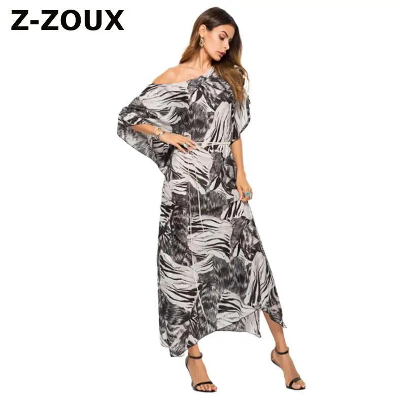 Z-ZOUX женское шифоновое платье с леопардовым принтом Свободное длинное коротким