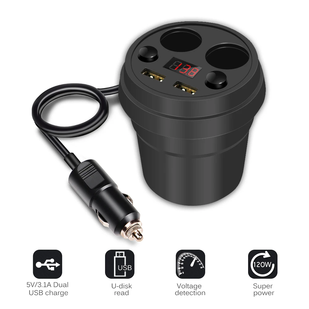 Разветвитель Прикуривателя с двумя USB портами 12 24 В 120 Вт а|Адаптер питания| |