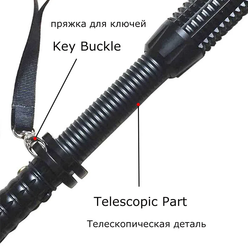 Wasafire Мощный тактический портативный фонарь телескопическая дубинка LED 18650 Лампы