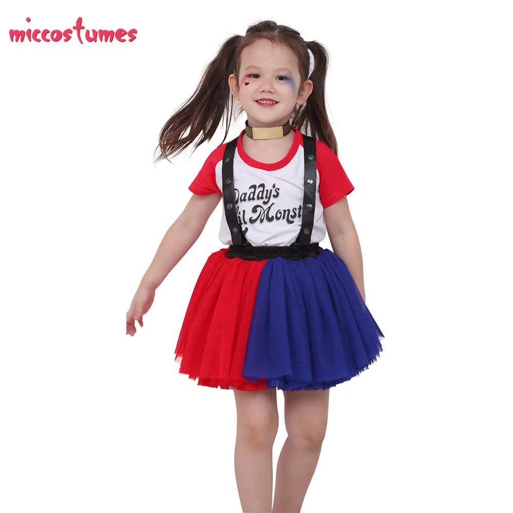 Красно синее платье для девочек костюм детей|harley quinn|quinn harleyharley quinn kids costume |
