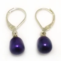 wholesale 7 8mm purple natural rainrdrop freshwater cultured pearl silver leverback earring