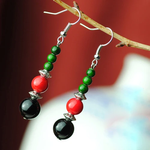 Серьги-подвески из тибетского серебра винтажные Винтажные серьги в виде