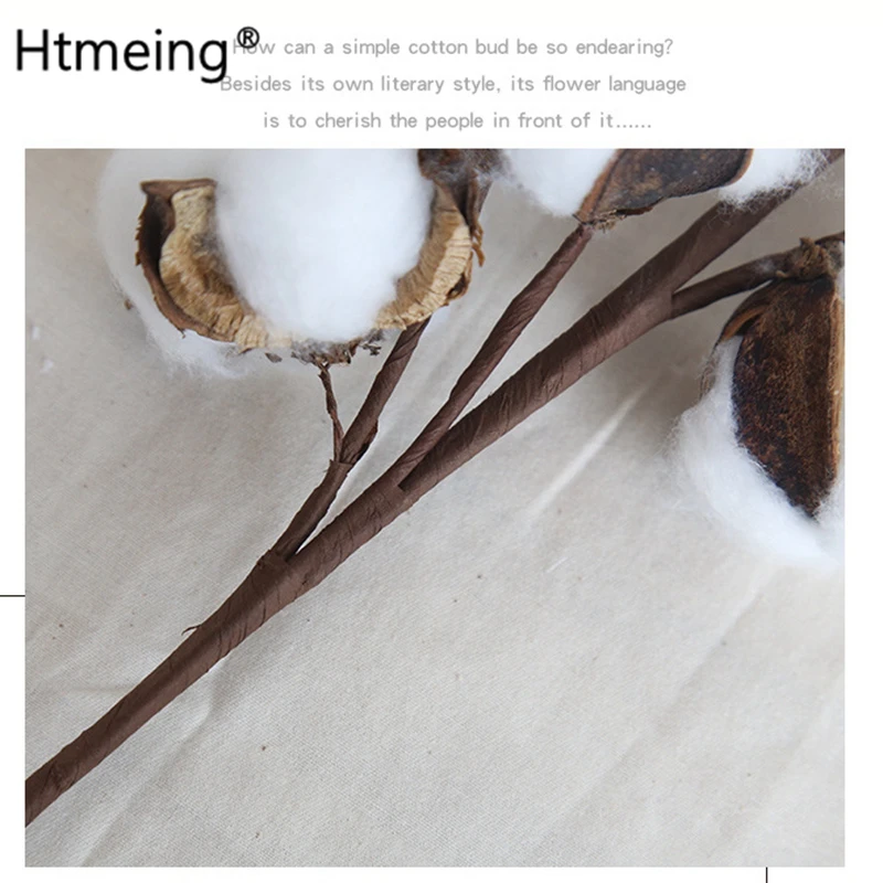 Htmeing 3 шт. 10 голов хлопок стеблей натуральный белый хлопок цветы боллы фермерский стиль деревенский цветочный для домашнего свадебного декора