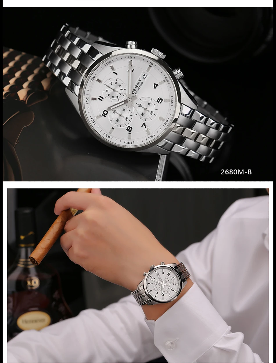 Все часы из нержавеющей стали, японские часы chronoraph, мужские часы, мужские часы с ремешком из натуральной кожи, мужские часы с подсветкой