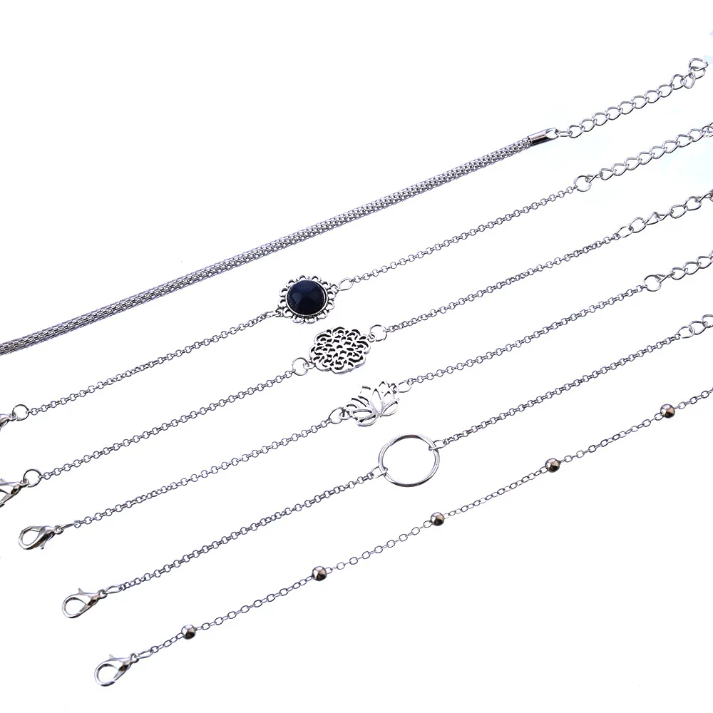 6 шт./партия Винтаж простой серебристый цвет браслет с цветком лотоса для женщин