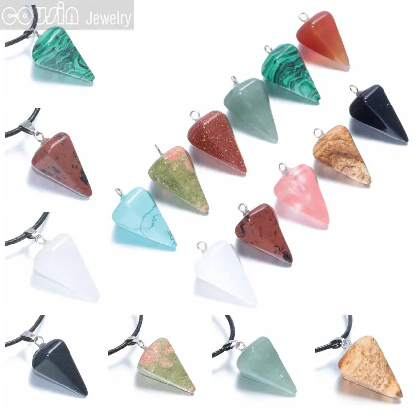 Горячая продажа натуральный камень Cystal Awl кулон с черным кожаным ожерельем