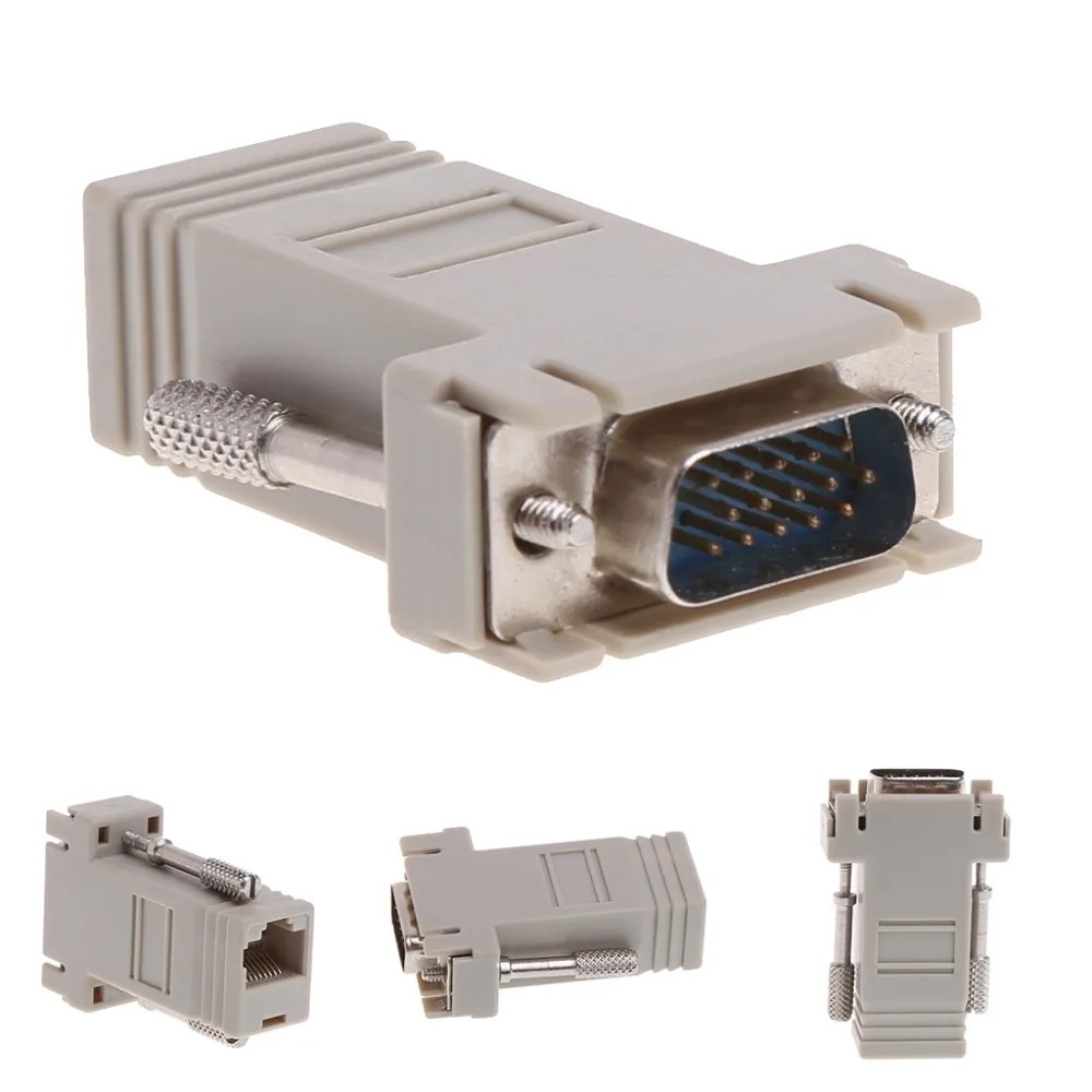 1 шт. серый VGA удлинитель штекер к локальной сети Cat5 Cat5e/6 RJ45 Ethernet Женский адаптер