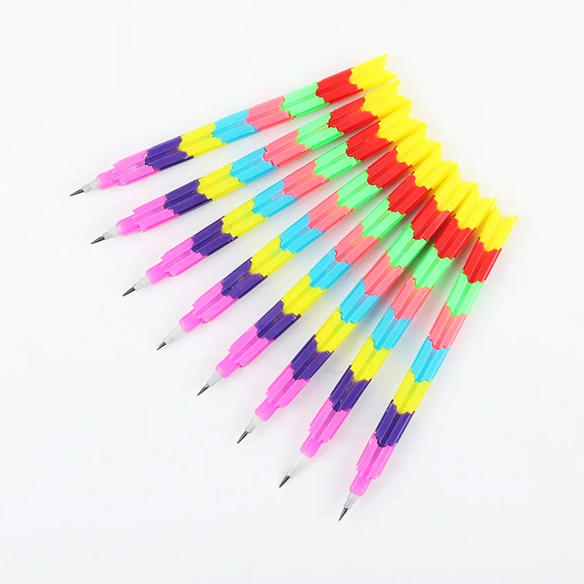 New Design Building Block Pencil Office School Multifunction 8 Color Colorful Stacker Swap Pencils 10PCS/lot | Канцтовары для офиса