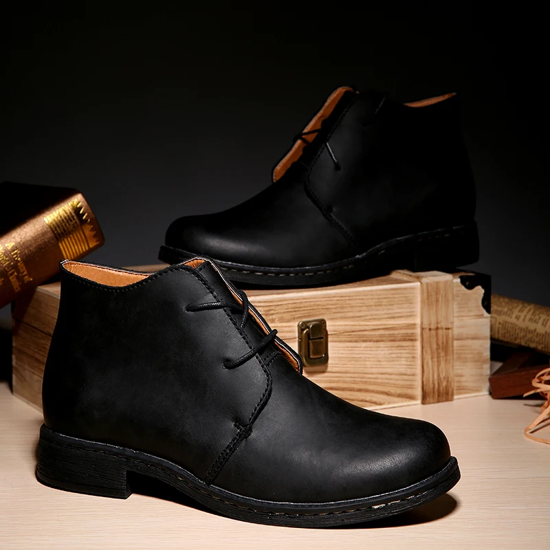 Мужские ботинки осень из натуральной коровьей кожи большой Размеры черная обувь