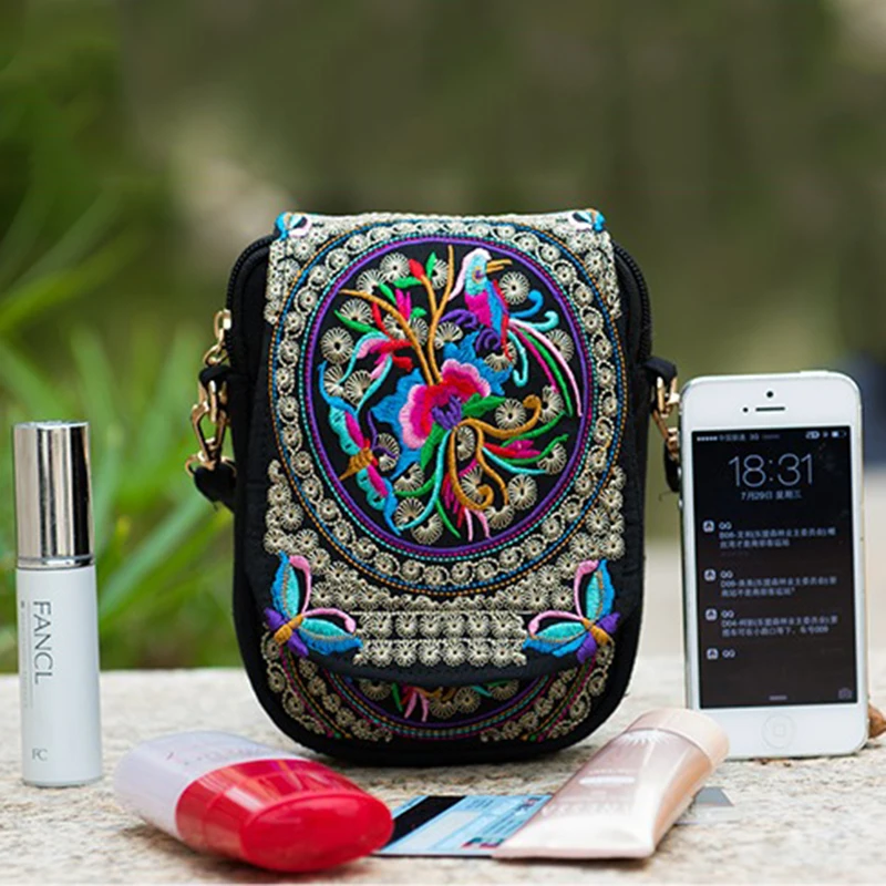 Hmong Маленькая женская сумка-мессенджер с цветочной вышивкой в китайском стиле