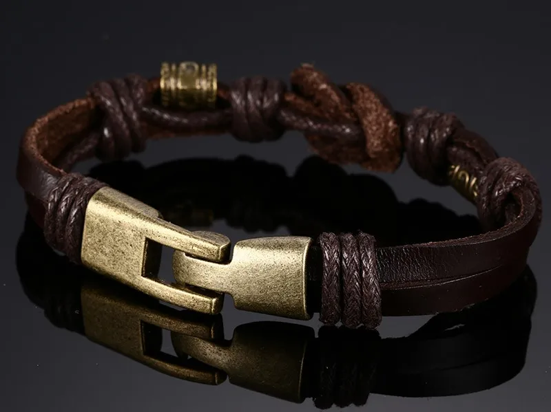 Vnox Винтаж сплава Плетеный Кожаный браслет для Для мужчин ювелирные изделия