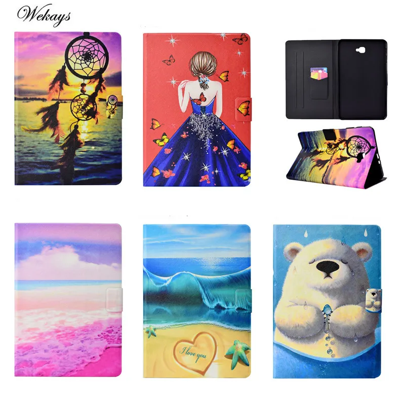 

Wekays Cartoon Case Cover Bear Girl For Samsung Galaxy Tab A6 A 6 2016 10.1 T585 T580 T580N Funda cases PU Leather Stand Shell