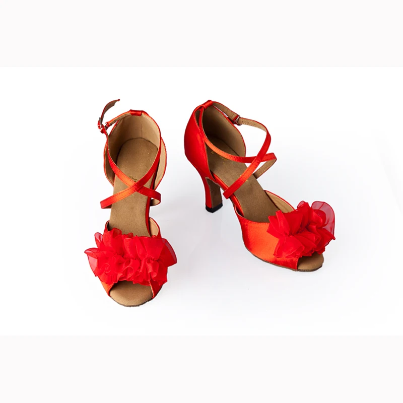 Женская обувь для латинских бальных танцев Женские красные Сатиновые вечерние