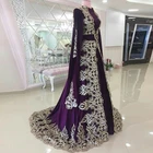 Женское атласное свадебное платье, фиолетовое платье с высоким воротом, длинным рукавом и аппликацией, мусульманское бальное платье