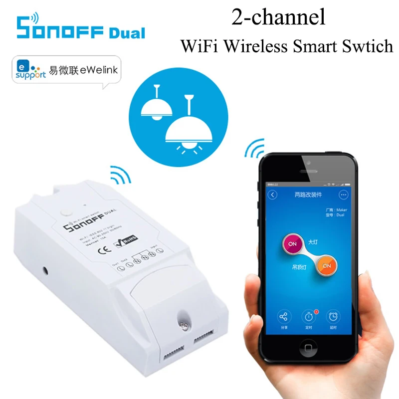 Sonoff двойной Управление 2 Gang Wi-Fi выключатель света мульти-устройства led Умный дом