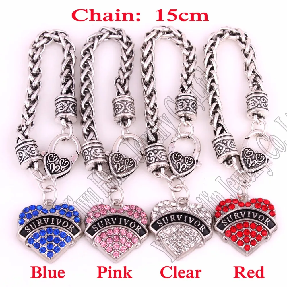 SURVIVOR Осведомленность Оповещение Медицинский знак Кристаллическое сердце Оберег с 15CM пшеничной цепью Застежка-Карабин Детские украшения на браслете.