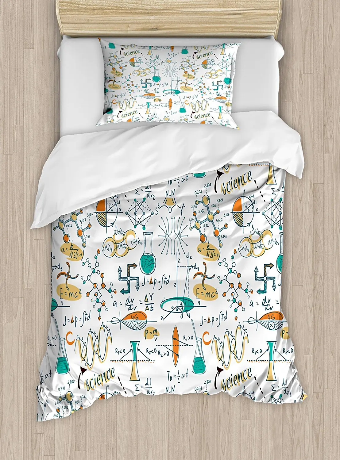 Duvet Cover Set Science Lab Objects Education Themed Drawing Scientific Formulas Biology Chemistry Decor 4 Piece Bedding | Дом и сад