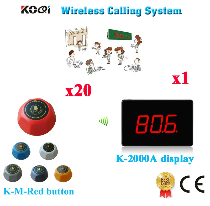 Wireless Pager Service Guest Calling System For Hotel Beauty Table Electronic Table Bells Display(1 display+20 call button)