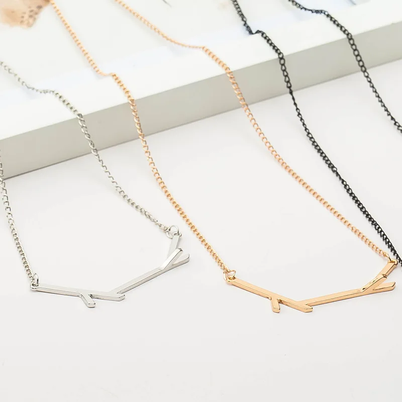 

Simple Tree Branch Metallic Pendant Silver Plated Black Golden Choker Necklace for Women Around 46 cm