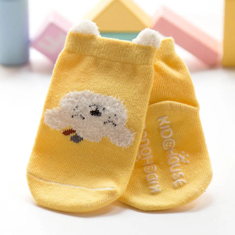 yellow dog SLKMSWMDJ/новые хлопковые детские носки с героями мультфильмов на осень и зиму Нескользящие Детские носки-тапочки для новорожденных 0-3 лет - Цвет: yellow dog