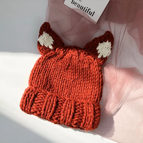 caramel Для женщин милые ушами на капюшоне, Шапка-бини осень-зима однотонные Цвет в стиле хип-хоп, вязаные круглые шапки без полей корейский стиль Утепленная одежда шерстяные вязаные Skullies - Цвет: caramel