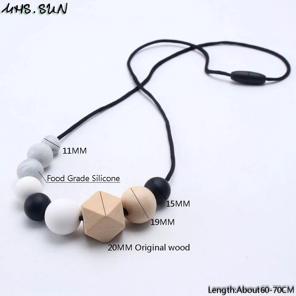 MHS.SUN 5PCS/lot baby silicone teething necklace food grade teether original wood beads for mommy jewelry gift | Украшения и