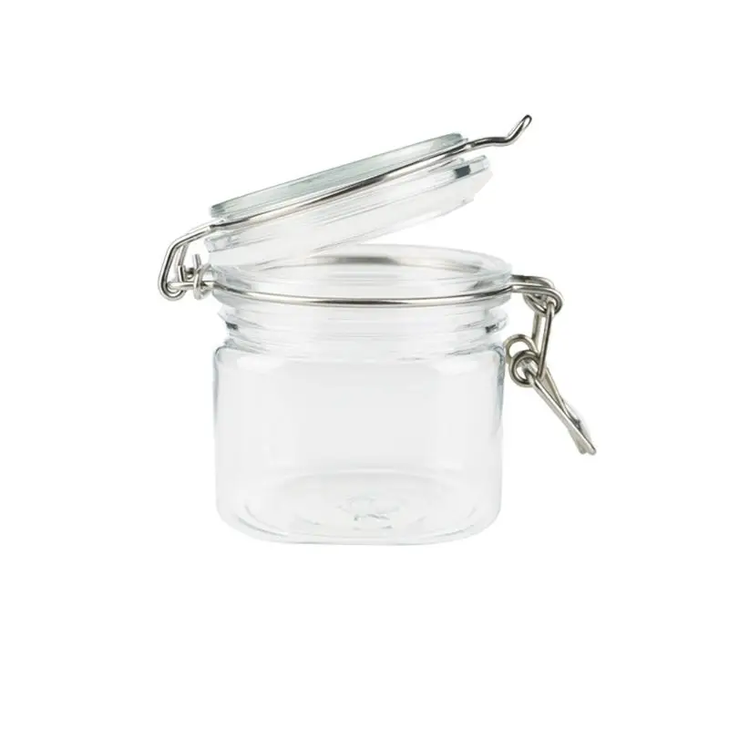 250ML Plastic Square Clip Top Storage Jar With Airtight Seal Lid Kitchen Food Container Tableware Preserving Cosmetic Cream Orga