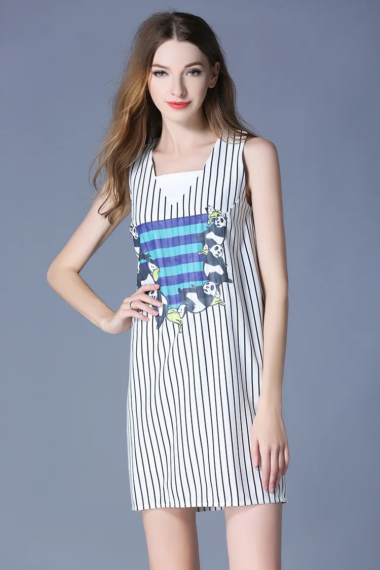 2017 летнее новое женское вечернее платье высокого качества без рукавов в полоску