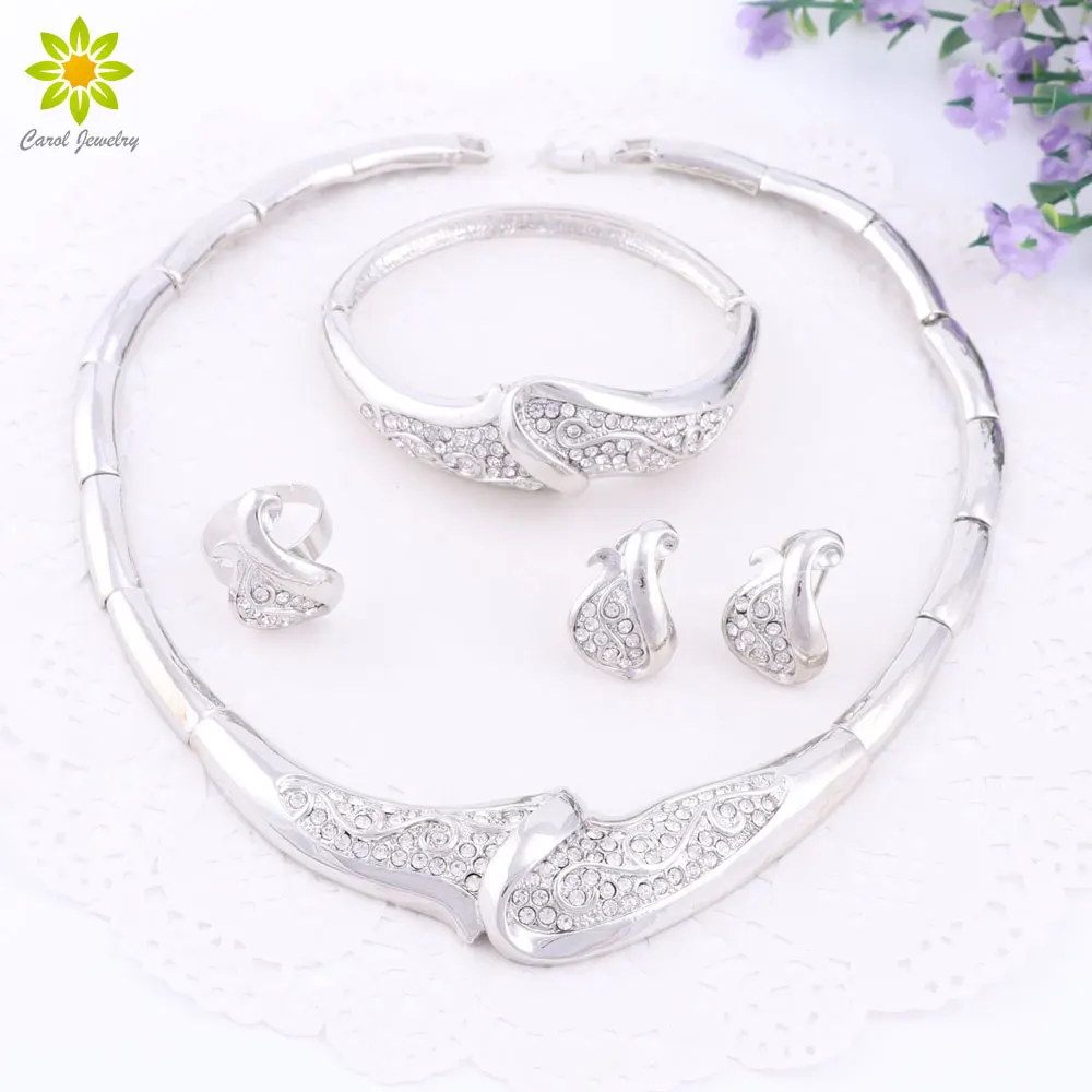 Винтажные Ювелирные наборы посеребренные обручальные кольца для женщин