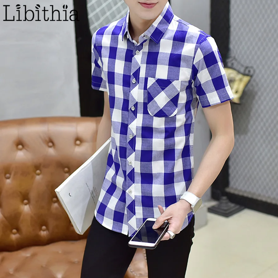 Мужская клетчатая рубашка большого размера 7XL с коротким рукавом и карманом