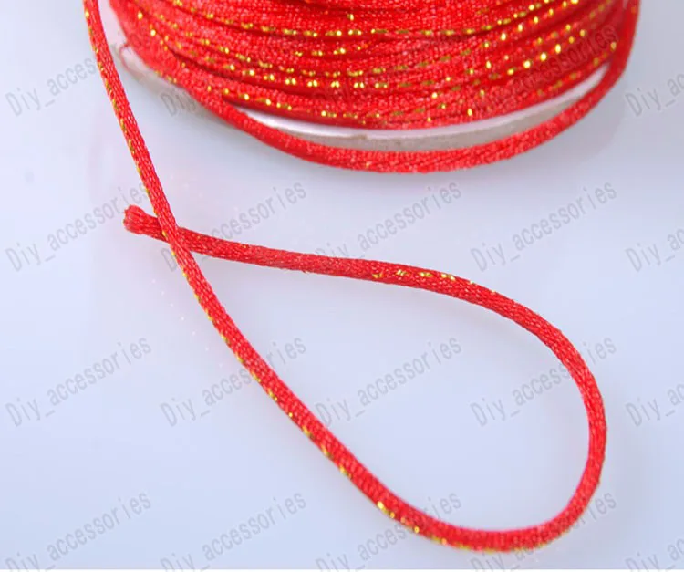 5mm Red Add Gold Line Rattail Stain Nylon Cord+Jewelry Findings Accessories Rope  Bracelet wire Beading Cords 50m/roll