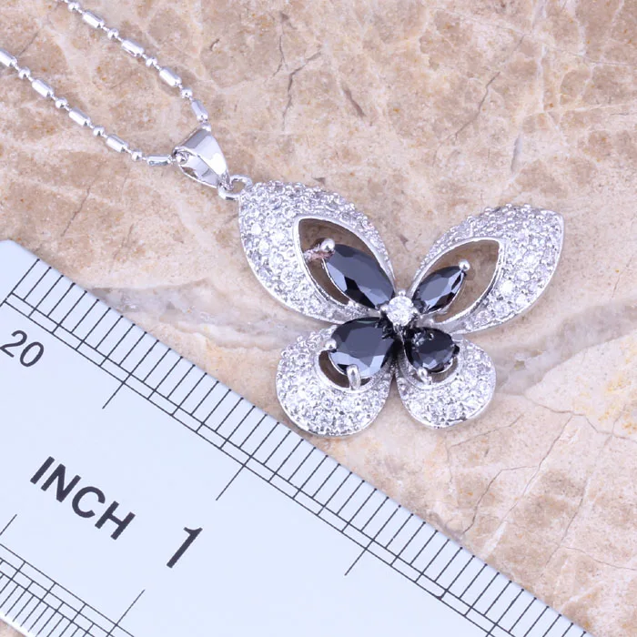 Королевская Бабочка черный кубический цирконий Белый CZ серебряные серьги кулон