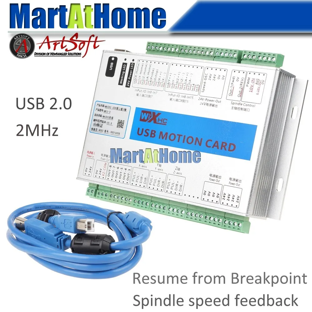 XHC MK3 V Mach3 USB 3 Axis CNC Breakout Board Motion Control Card 2MHz Поддержка восстановления от точки
